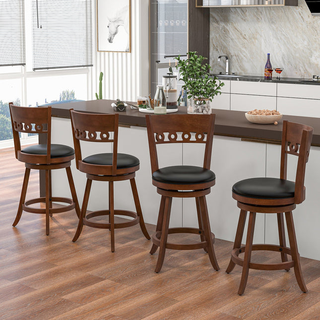 Set of 2 Swivel Bar Stools with Rubber Wood Frame