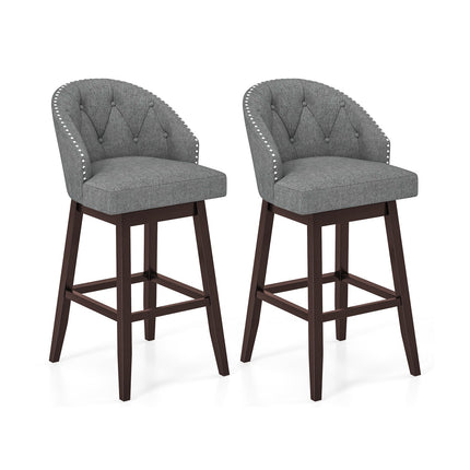 Set of 2 Swivel Bar Stools with Rubber Wood Legs and Padded Back