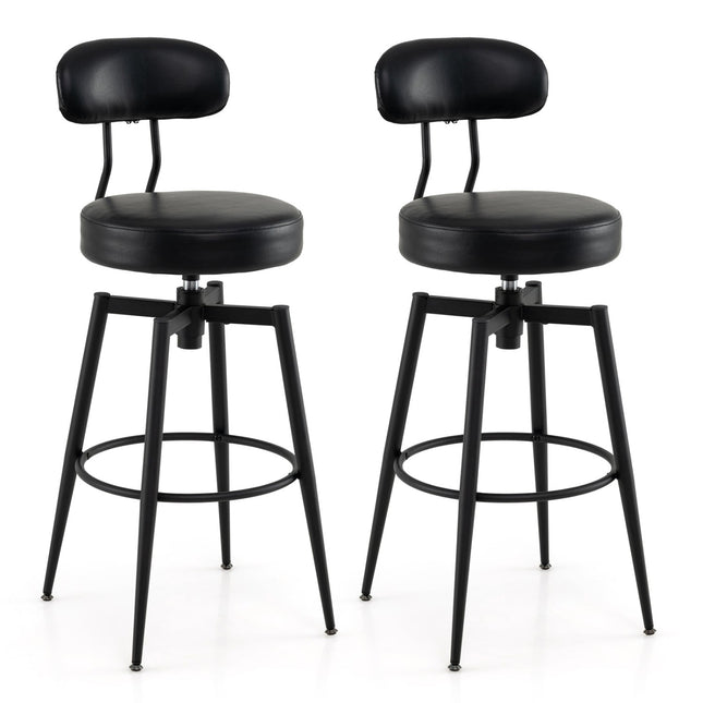 Set of 2 Swivel Barstools Faux Leather with Upholstered Seat and Back