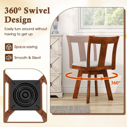 Set of 2 Swivel Dining Room Chairs with Rubber Wood Frame-Walnut