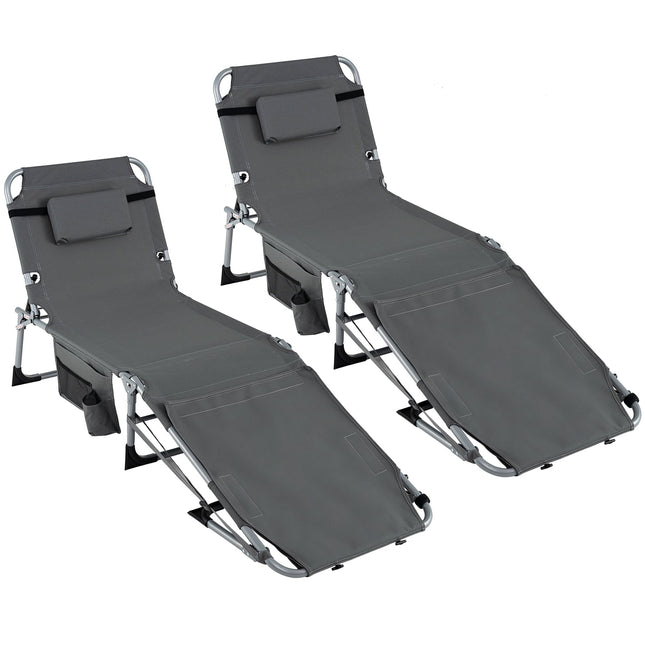Set of 2 Tanning Chairs with Face Arm Holes Portable with 4-Level Backrest