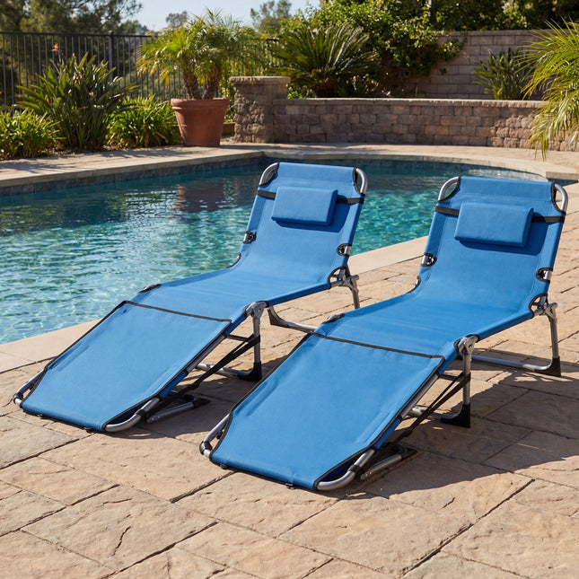 Set of 2 Tanning Chairs with Face Arm Holes Portable with 4-Level Backrest