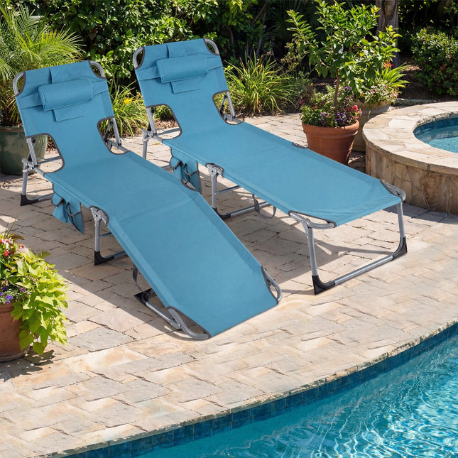 Set of 2 Tanning Chair Portable Chaise Lounge Chair with 4-Position Adjustable Backrest