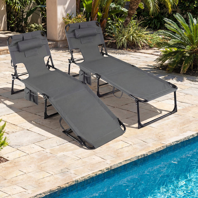 Adjustable Tanning Chaise Lounge Set of 2 with Face Hole