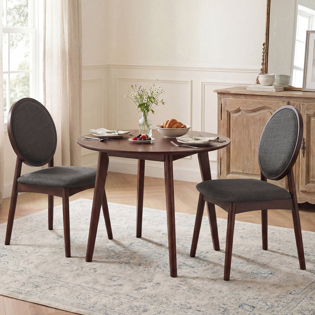Set of 2 Upholstered Linen Fabric Kitchen Side Chairs with Padded Seat