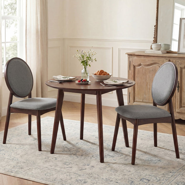 Set of 2 Upholstered Linen Fabric Kitchen Side Chairs with Padded Seat