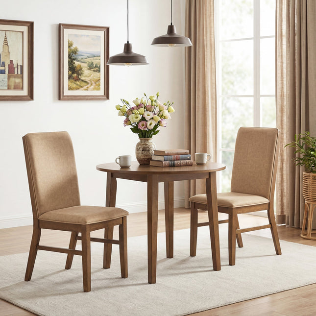 Set of 2 Upholstered Dining Chairs with Solid Rubber Wood Legs