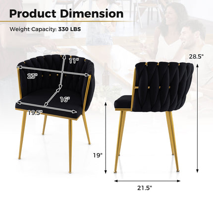 Set of 2 Upholstered Dining Chair w/ Curved Backrest and Metal Tubes