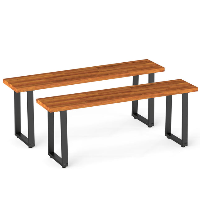 Acacia Wood Patio Bench Set of 2, 47.5" Outdoor Dining Bench