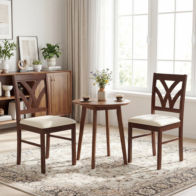 Set of 2 Wooden Dining Chairs Upholstered with Hollowed Backrest and Soft Padded Seat