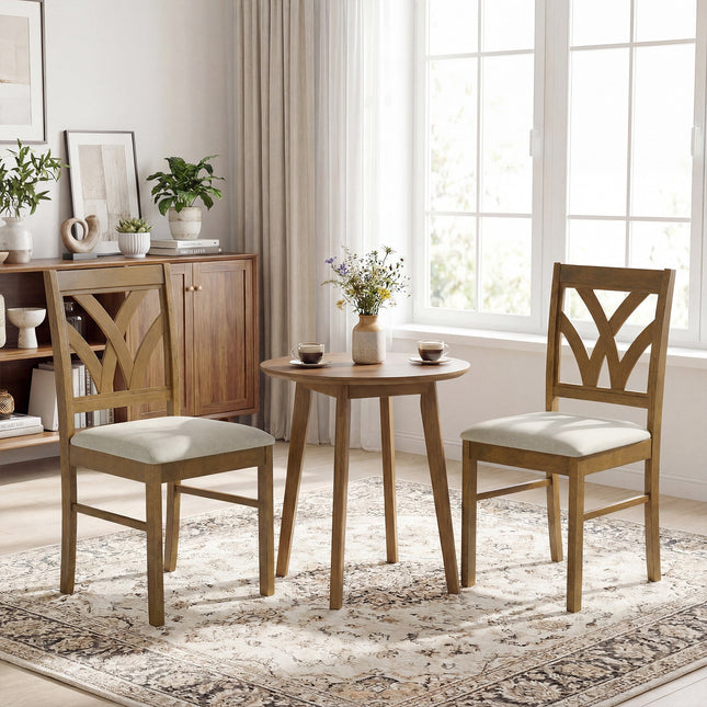 Set of 2 Wooden Dining Chairs Upholstered with Hollowed Backrest and Soft Padded Seat