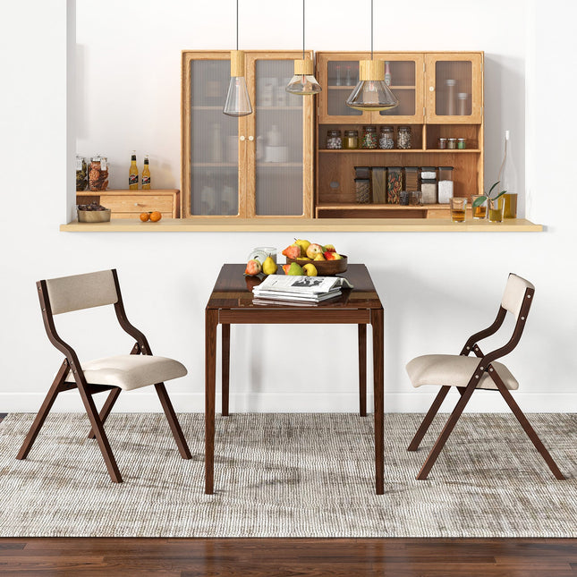 Set of 2 Wooden Folding Dining Chair with Linen Fabric Padded Seat and Backrest