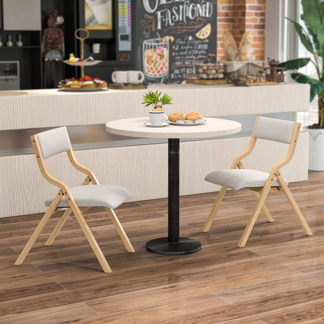 Set of 2 Wooden Folding Dining Chair with Linen Fabric Padded Seat and Backrest