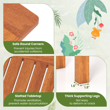 Wooden Plant Stand Set of 2 - Solid Shorea Hardwood