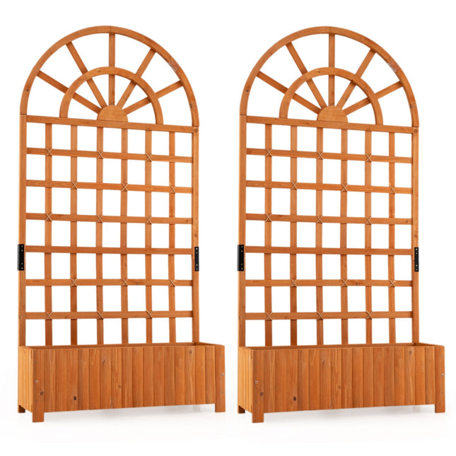 Set of 2 Wooden Raised Garden Bed with Trellis 71" Outdoor Planter Box Privacy Screen