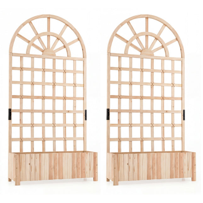 Set of 2 Wooden Raised Garden Bed with Trellis 71" Outdoor Planter Box Privacy Screen