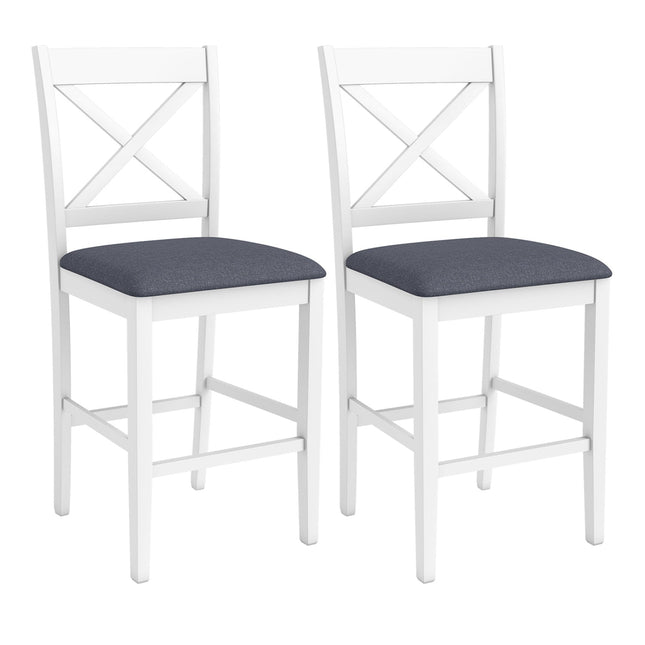 Set of 2 X-Back Bar Stools with Upholstered Cushioned Seats