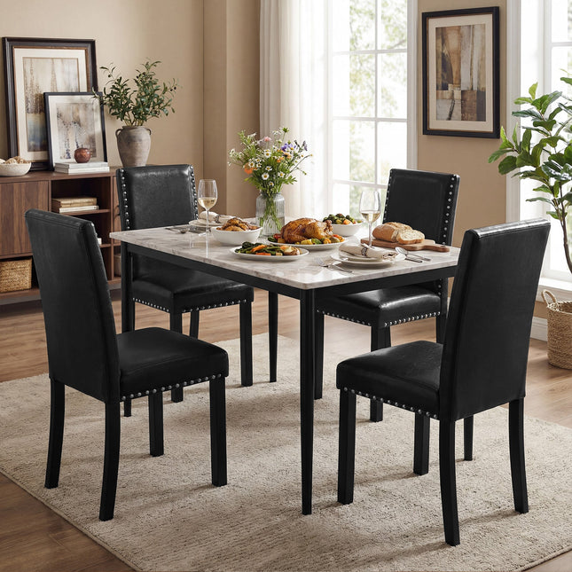 Set of 4 Dining Chairs with Solid Rubber and Wood Legs