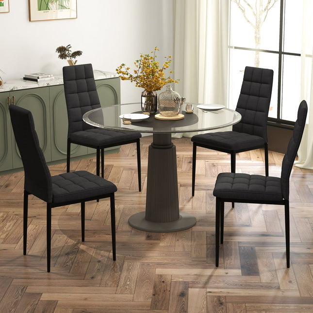Set of 4 Fabric Dining Chairs Set with Upholstered Cushion and High Back