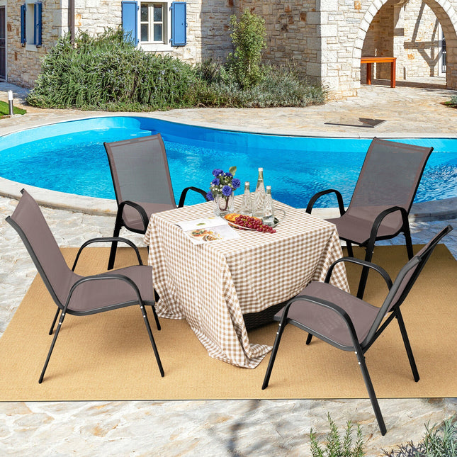 4 Pieces Stackable Patio Dining Chairs Set with Armrest