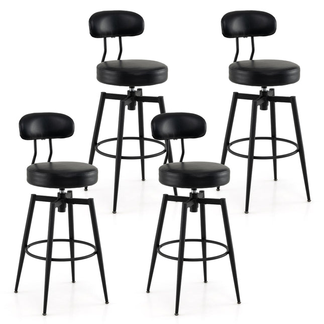 Set of 4 Swivel Barstools Faux Leather with Upholstered Seat and Back