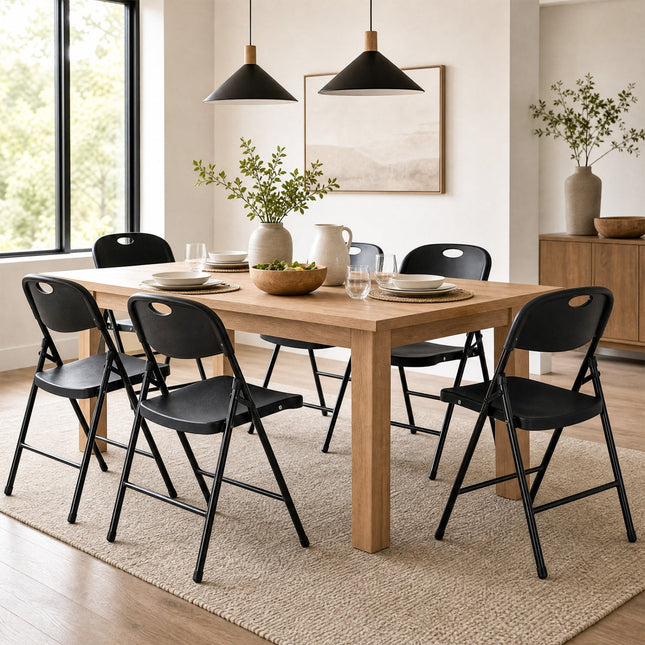 Foldable Plastic Dining Chairs Set of 6 with Ergonomic Backrest