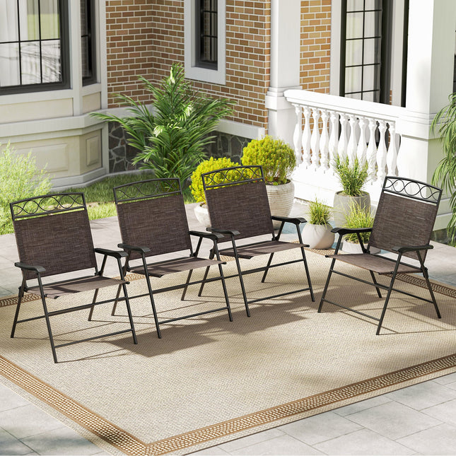 Set of 4 Patio Folding Chairs Set Dining Chairs with Armrests