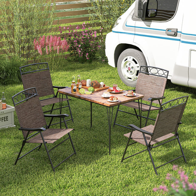 Set of 4 Patio Folding Chairs Set Dining Chairs with Armrests