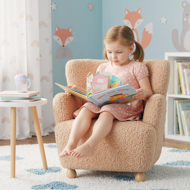 Sherpa Kids Sofa Comfy Toddler Armchair with Solid Rubber Wood Legs