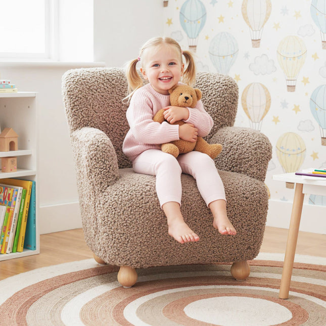 Sherpa Kids Sofa Comfy Toddler Armchair with Solid Rubber Wood Legs