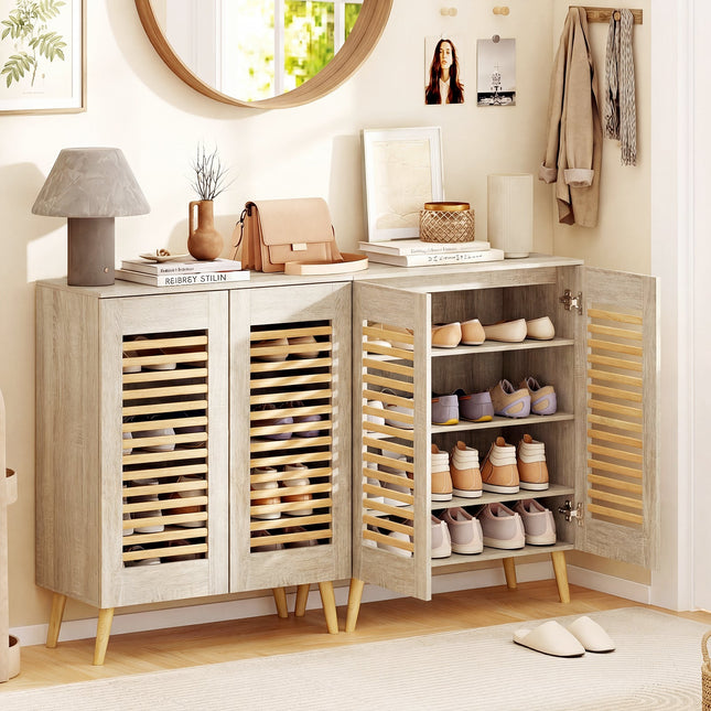 Shoe Cabinet with Louvered Doors and Removable Shelves
