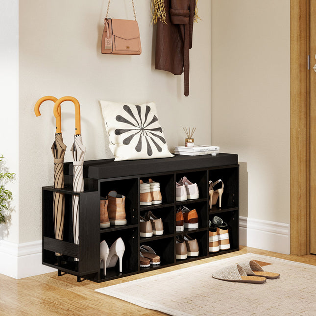 Shoe Storage Bench with Umbrella Stand 10-Cubby Entryway Shoe Rack Organizer