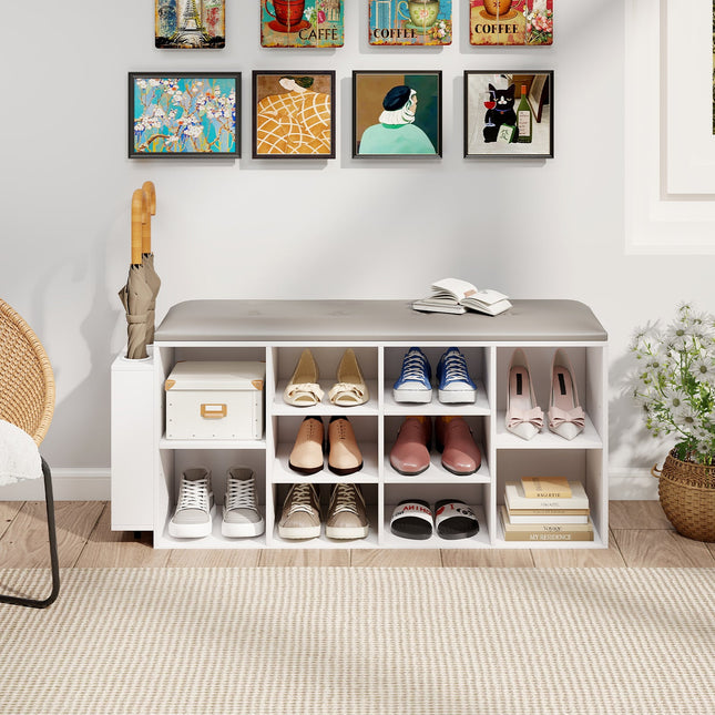 Shoe Storage Bench with Umbrella Stand and Adjustable Shelf