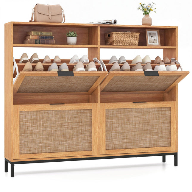 Shoe Storage Cabinet with 4 Flip Drawers Narrow Freestanding Shoe Organizer with Adjustable Shelves