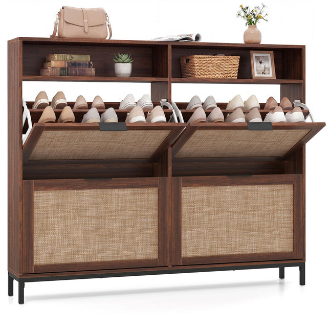 Shoe Storage Cabinet with 4 Flip Drawers Narrow Freestanding Shoe Organizer with Adjustable Shelves