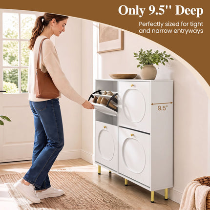 Shoe Storage Cabinet with 4 Flip Drawers - White