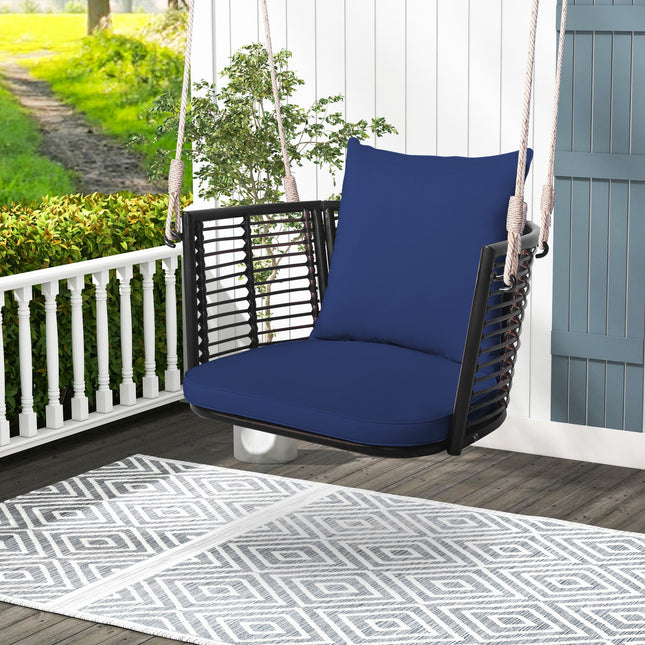 Single Person Hanging Seat with Woven Rattan Backrest for Backyard