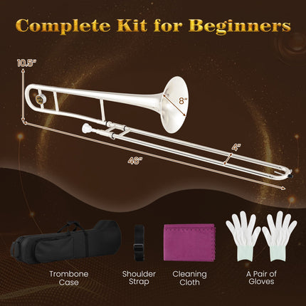 Slide Trombone for Beginners with Case and Shoulder Strap