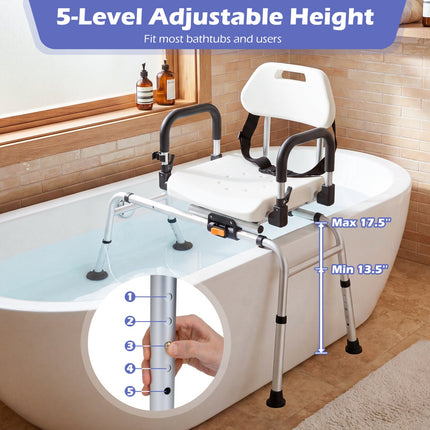 Sliding Shower Chair with Backrest and Swivel Seat for Handicap and Seniors