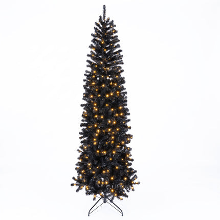 7-8 FT Slim Black Pencil Christmas Tree with LED Lights