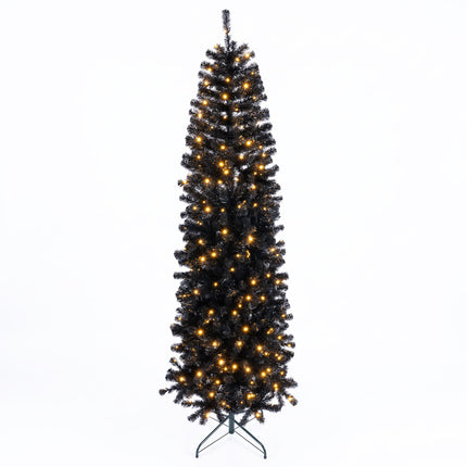 7-8 FT Slim Black Pencil Christmas Tree with LED Lights