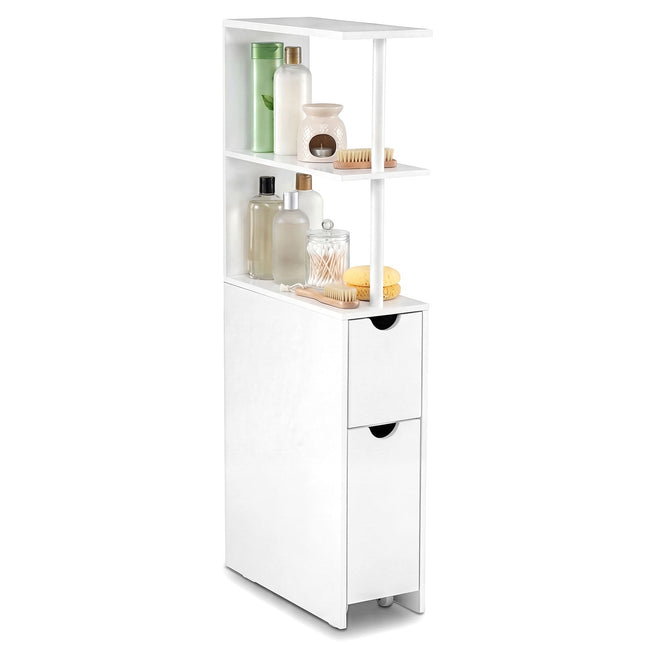 Slim Storage Freestanding Bathroom Cabinet with Open Shelves-White