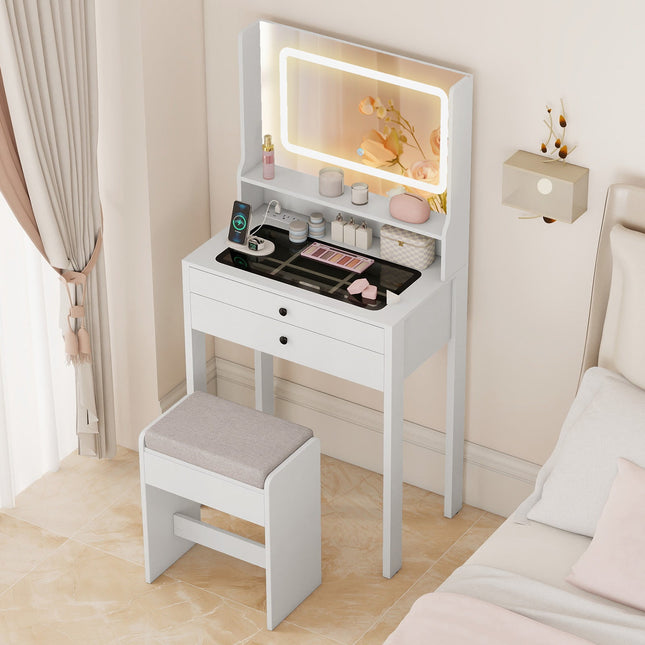 Small Vanity Desk with Mirror and Lights for Bedroom