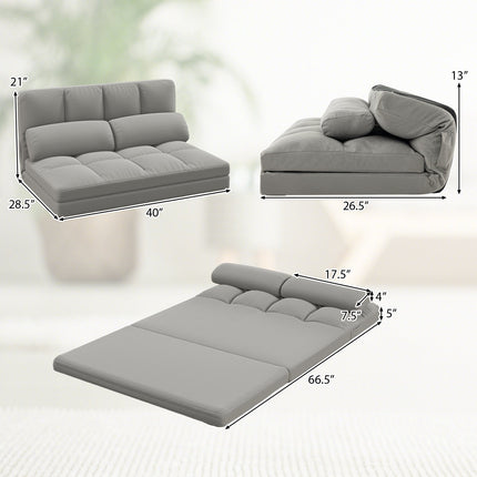 Floor Sofa Bed with 6 Positions Adjustable Backrest Skin-friendly Velvet Cover