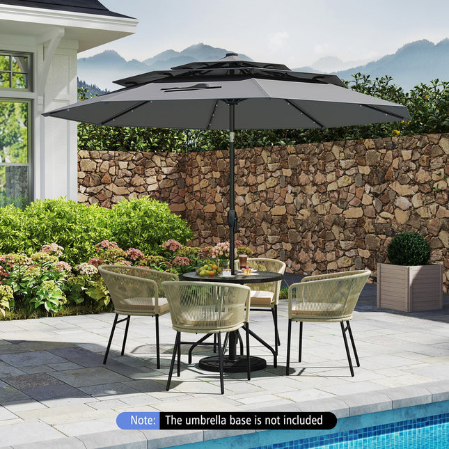 10 Feet Solar Patio Umbrella with 32 LED Lights 3-Tier Vented Top