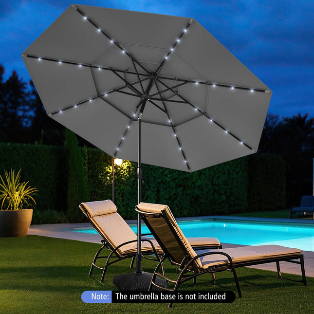 10 Feet Solar Patio Umbrella with 32 LED Lights 3-Tier Vented Top