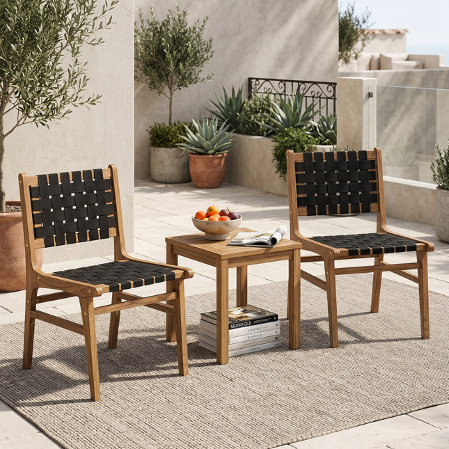 Teak Wood Outdoor Dining Chair with Woven Strap Back