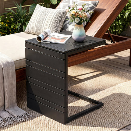 C-Shaped Side Table with Wood-Plastic Top for Indoor Outdoor