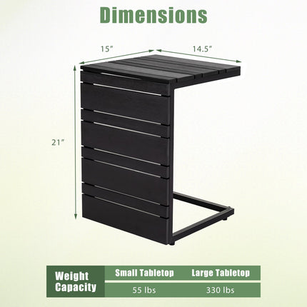 C-Shaped Side Table with Wood-Plastic Top for Indoor Outdoor