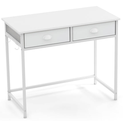 Space Saving Home Office Desk with 2 Fabric Drawers and 4 Hanging Hooks